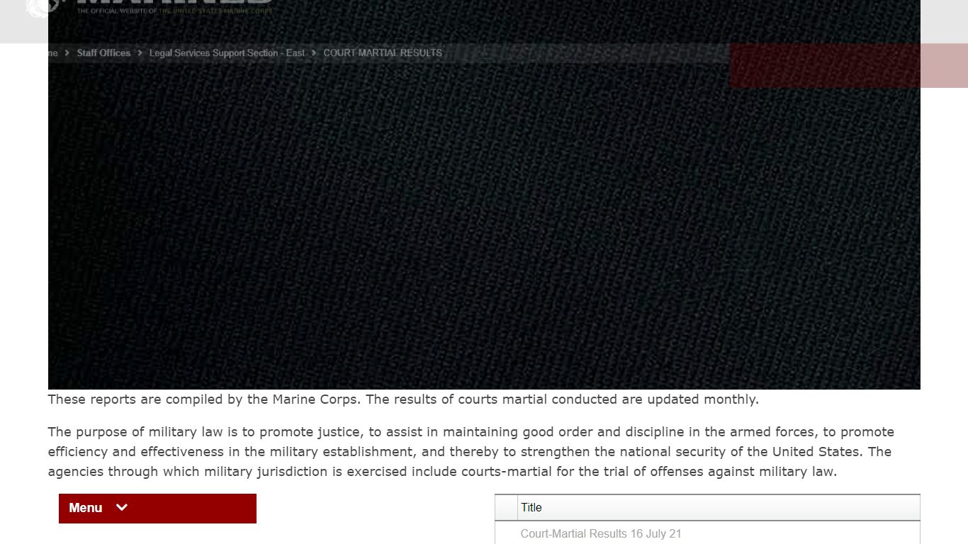 COURT MARTIAL RESULTS - Marine Corps Installations East
